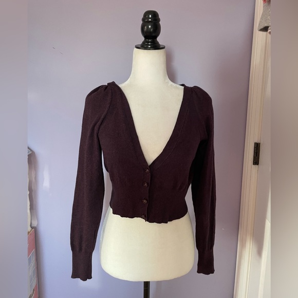 Anthropologie Moth Purple Cropped Sweater - Picture 2 of 5